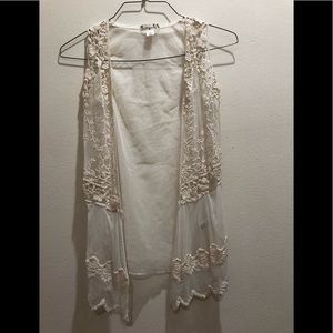 Girls beige knit open front jacket